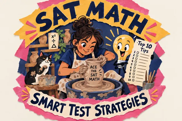 SAT MATH SMART TEST STRATEGIES — original handwritten comic illustration.