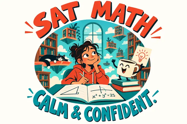 SAT MATH CALM & CONFIDENT — original handwritten comic illustration.