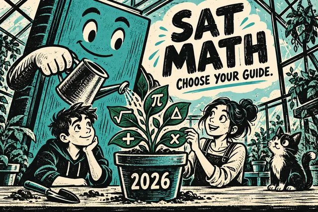 SAT MATH CHOOSE YOUR GUIDE — original handwritten comic illustration.