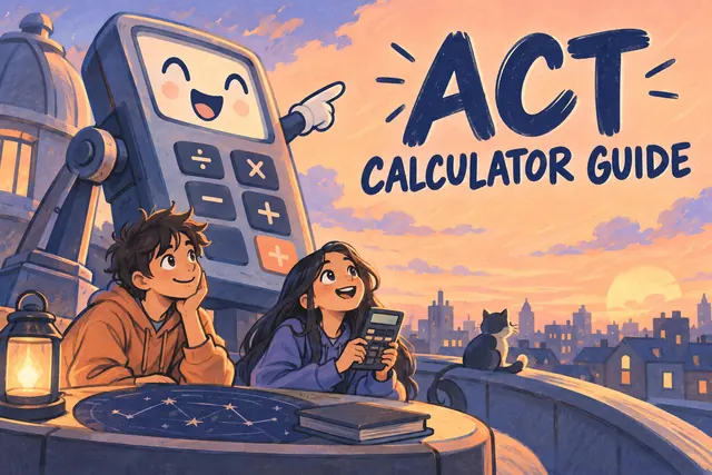 ACT CALCULATOR GUIDE — original handwritten comic illustration.