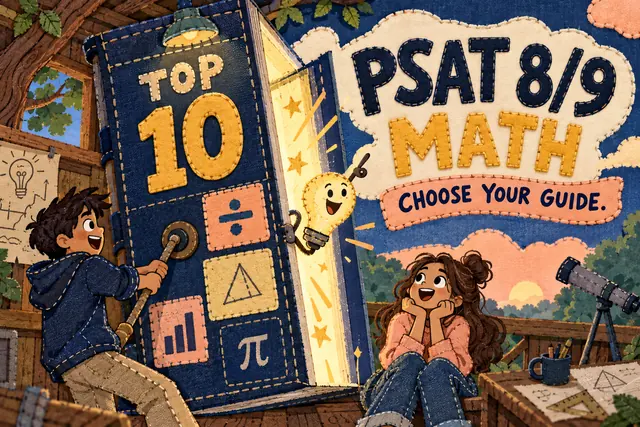PSAT 8/9 MATH CHOOSE YOUR GUIDE — original handwritten comic illustration.