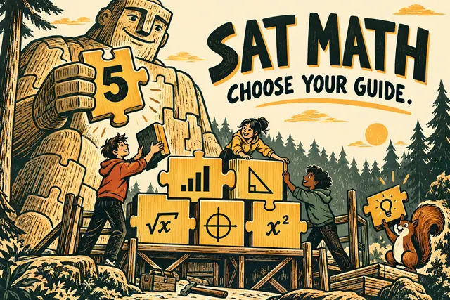 SAT MATH CHOOSE YOUR GUIDE — original handwritten comic illustration.