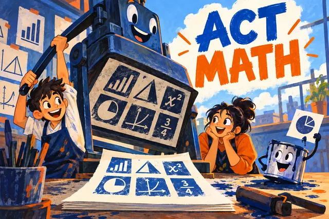 ACT MATH — original handwritten comic illustration.