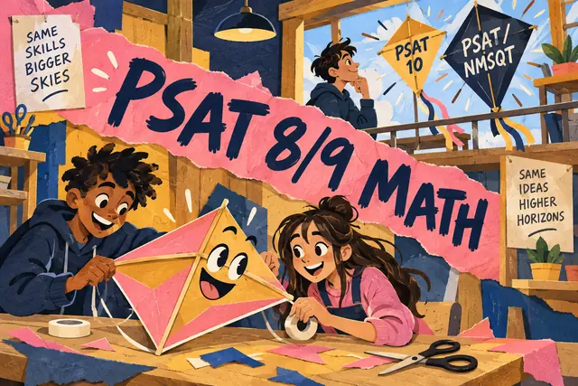 PSAT 8/9 MATH — original handwritten comic illustration.