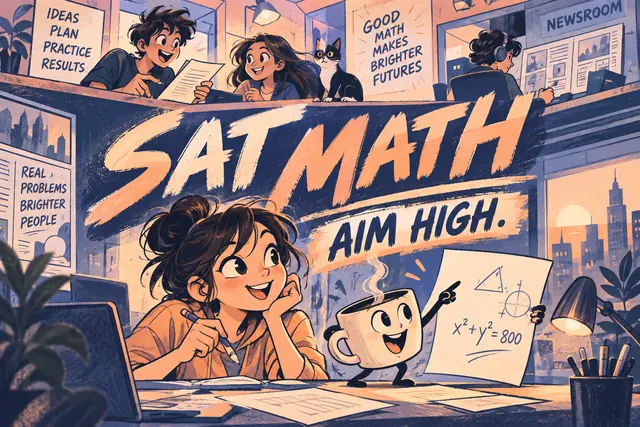 SAT MATH AIM HIGH — original handwritten comic illustration.
