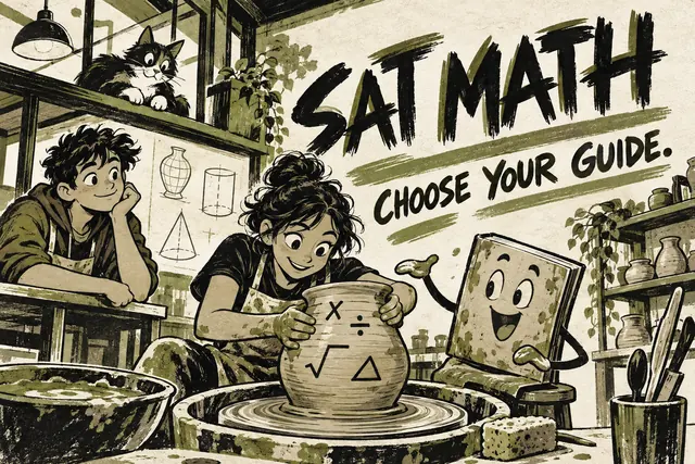 SAT MATH CHOOSE YOUR GUIDE — original handwritten comic illustration.