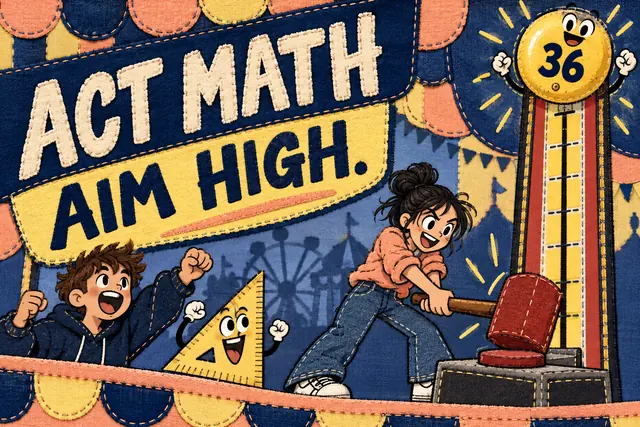 ACT MATH AIM HIGH — original handwritten comic illustration.