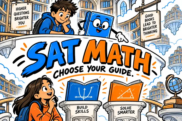SAT MATH CHOOSE YOUR GUIDE — original handwritten comic illustration.