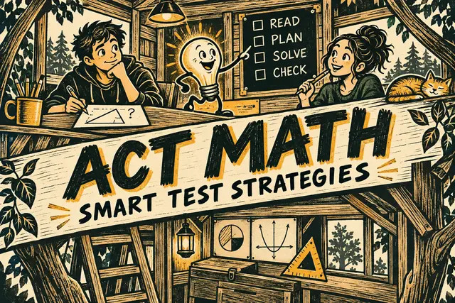 ACT MATH SMART TEST STRATEGIES — original handwritten comic illustration.