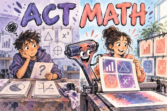 ACT MATH — original handwritten comic illustration.