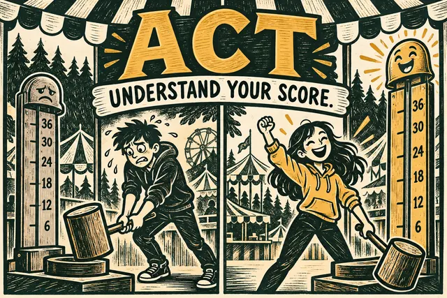 ACT UNDERSTAND YOUR SCORE — original handwritten comic illustration.