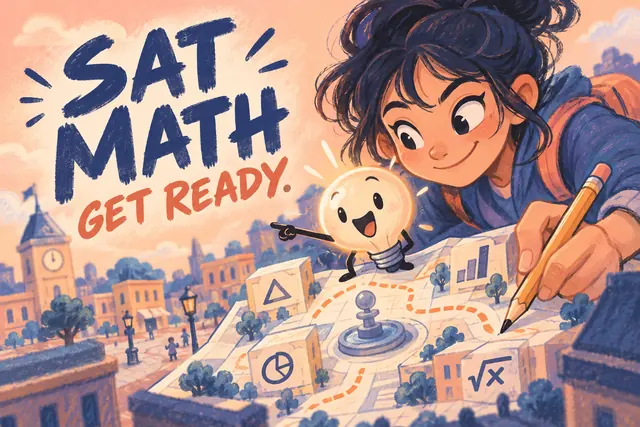 SAT MATH GET READY — original handwritten comic illustration.