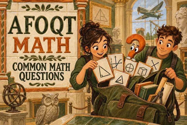 AFOQT MATH COMMON MATH QUESTIONS — original handwritten comic illustration.