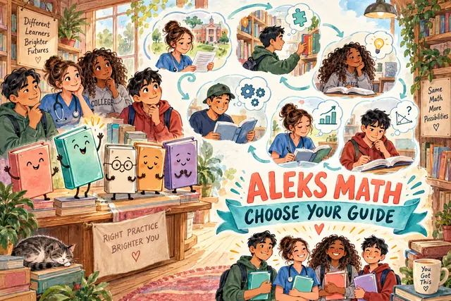 ALEKS MATH CHOOSE YOUR GUIDE — original handwritten comic illustration.