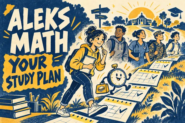 ALEKS MATH YOUR STUDY PLAN — original handwritten comic illustration.