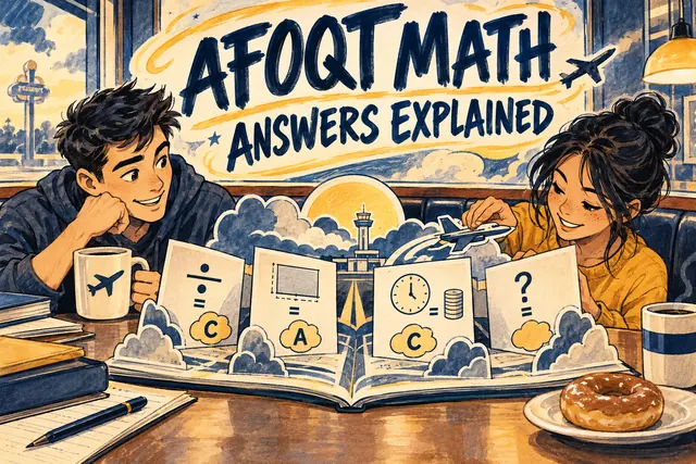 AFOQT MATH ANSWERS EXPLAINED — original handwritten comic illustration.