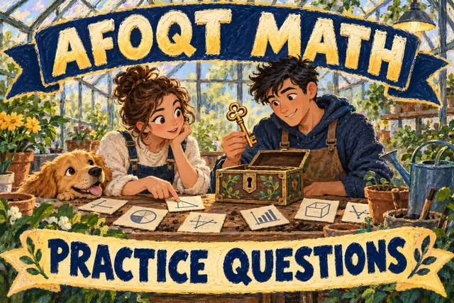 AFOQT MATH PRACTICE QUESTIONS — original handwritten comic illustration.