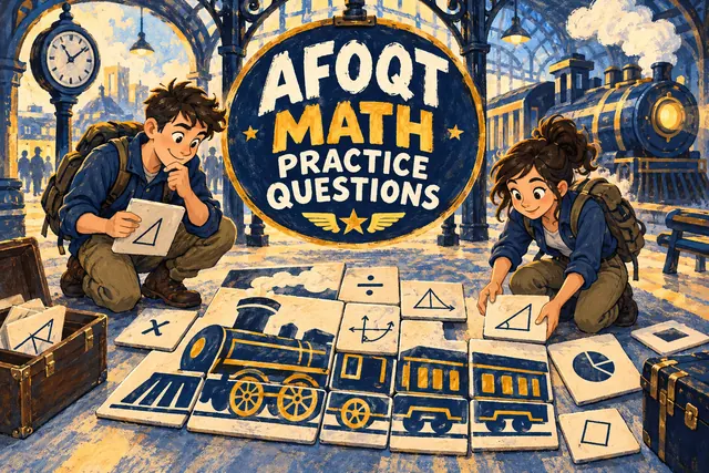 AFOQT MATH PRACTICE QUESTIONS — original handwritten comic illustration.