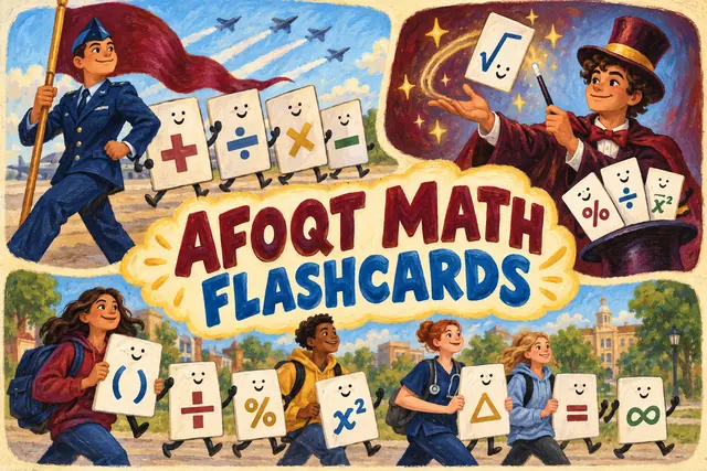 AFOQT MATH FLASHCARDS — original handwritten comic illustration.