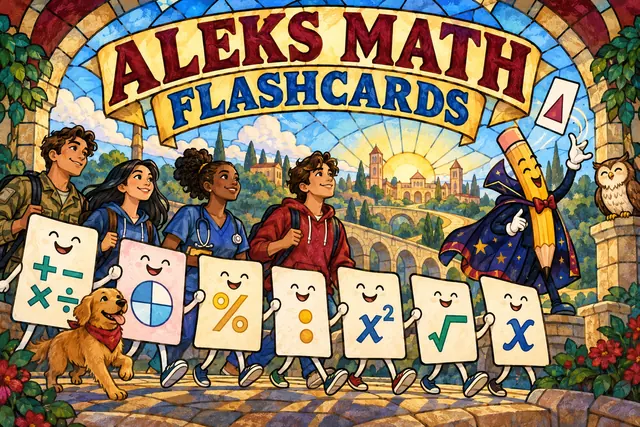 ALEKS MATH FLASHCARDS — original handwritten comic illustration.