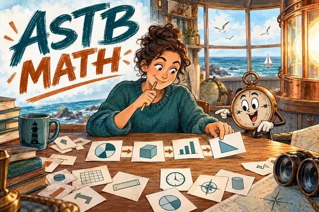 ASTB MATH — original handwritten comic illustration.