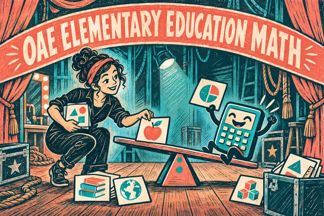 OAE ELEMENTARY EDUCATION MATH β original handwritten comic illustration.