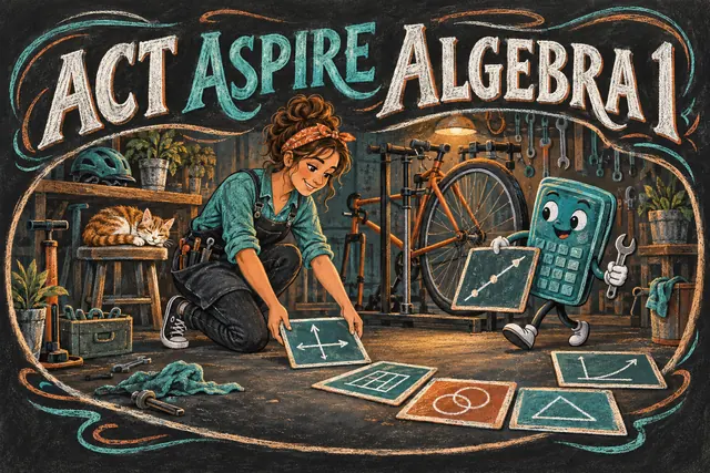 ACT ASPIRE ALGEBRA 1 — original handwritten comic illustration.
