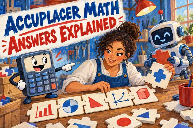ACCUPLACER MATH ANSWERS EXPLAINED — original handwritten comic illustration.