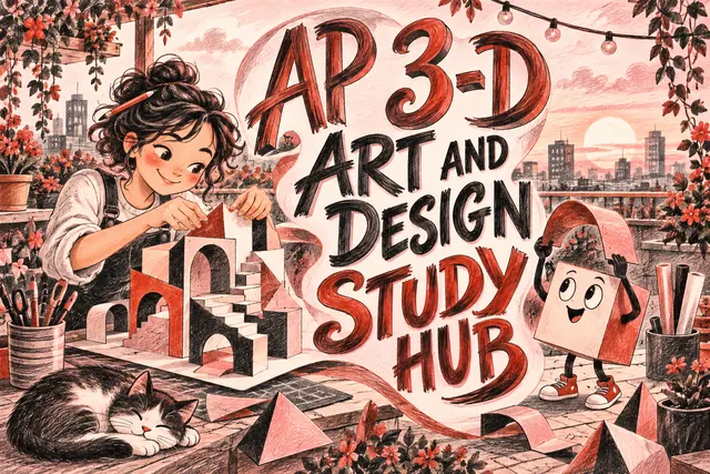 AP 3-D ART AND DESIGN STUDY HUB — original handwritten comic illustration.