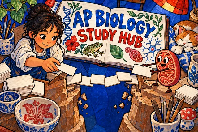 AP BIOLOGY STUDY HUB — original handwritten comic illustration.