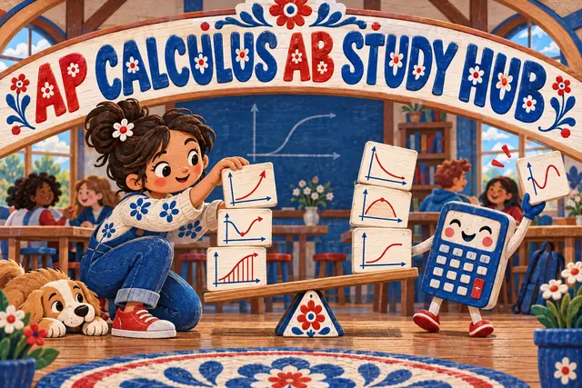 AP CALCULUS AB STUDY HUB — original handwritten comic illustration.