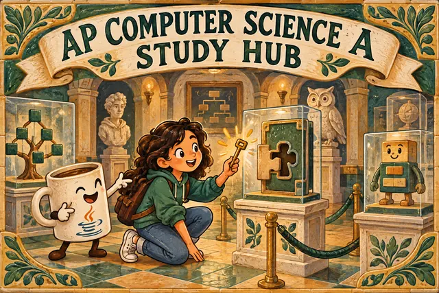AP COMPUTER SCIENCE A STUDY HUB — original handwritten comic illustration.