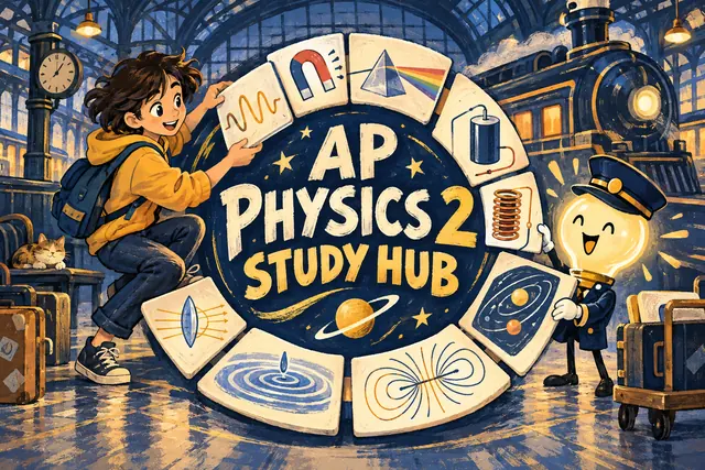 AP PHYSICS 2 STUDY HUB — original handwritten comic illustration.
