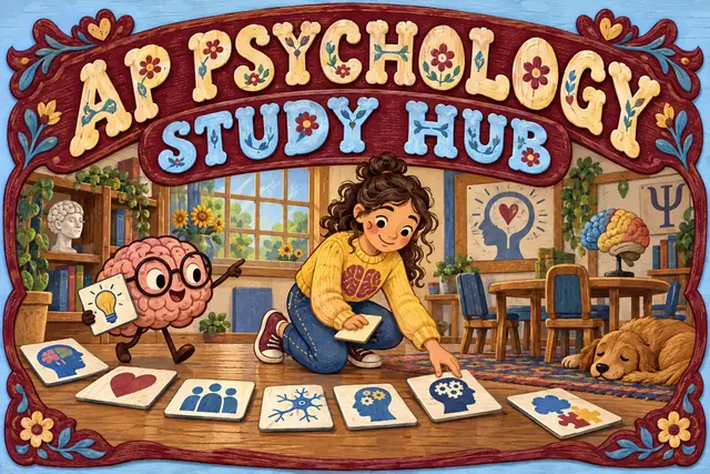 AP PSYCHOLOGY STUDY HUB — original handwritten comic illustration.