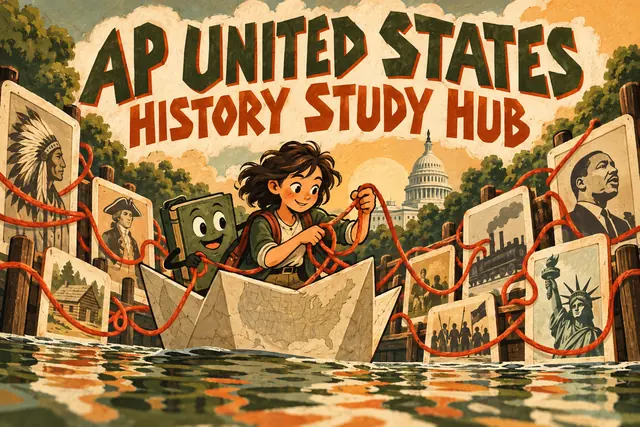 AP UNITED STATES HISTORY STUDY HUB — original handwritten comic illustration.