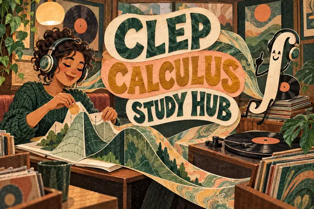 CLEP CALCULUS STUDY HUB — original handwritten comic illustration.