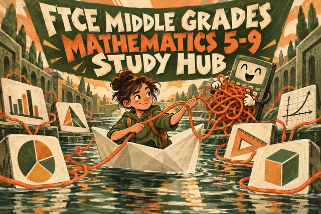 FTCE MIDDLE GRADES MATHEMATICS 5-9 STUDY HUB — original handwritten comic illustration.