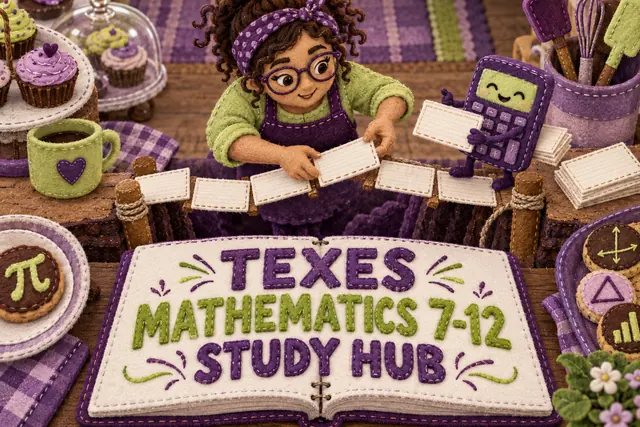 TEXES MATHEMATICS 7-12 STUDY HUB — original handwritten comic illustration.