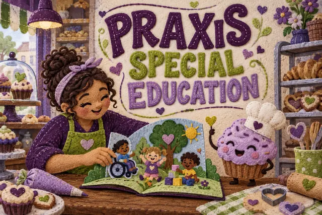 PRAXIS SPECIAL EDUCATION — original handwritten comic illustration.
