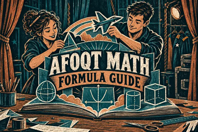 AFOQT MATH FORMULA GUIDE — original handwritten comic illustration.