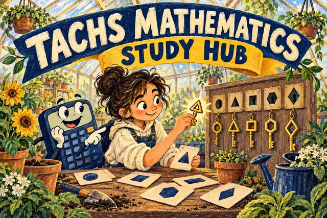 TACHS MATHEMATICS STUDY HUB — original handwritten comic illustration.
