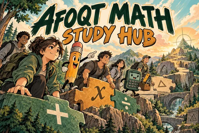 AFOQT MATH STUDY HUB — original handwritten comic illustration.
