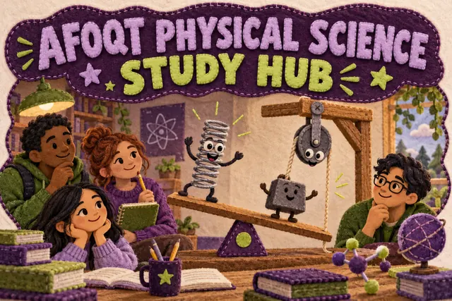 AFOQT PHYSICAL SCIENCE STUDY HUB — original handwritten comic illustration.