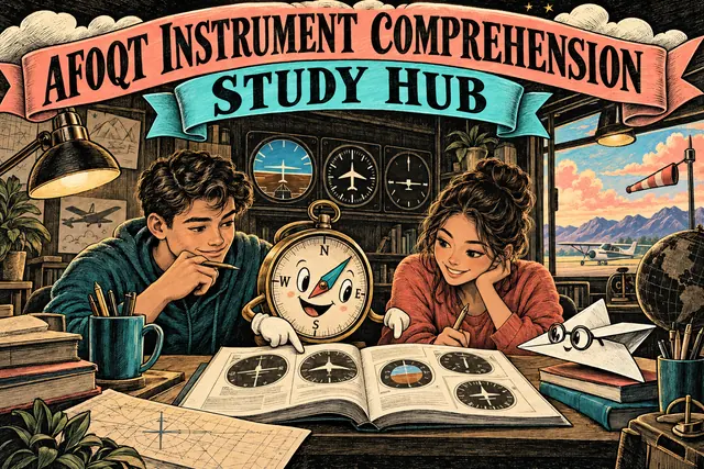 AFOQT INSTRUMENT COMPREHENSION STUDY HUB — original handwritten comic illustration.