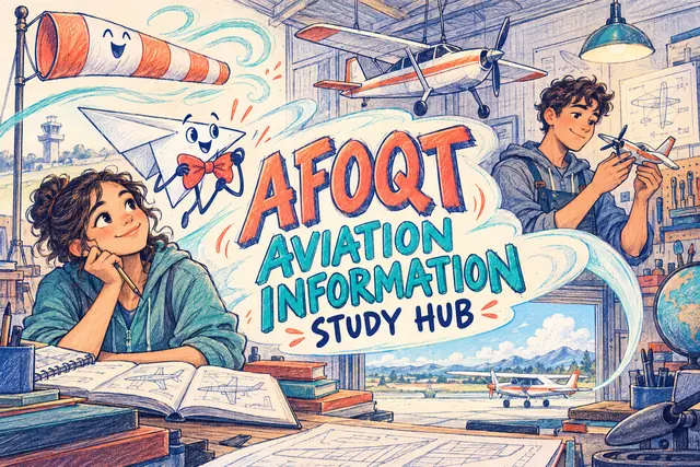 AFOQT AVIATION INFORMATION STUDY HUB — original handwritten comic illustration.