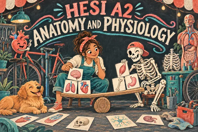 HESI A2 ANATOMY AND PHYSIOLOGY — original handwritten comic illustration.