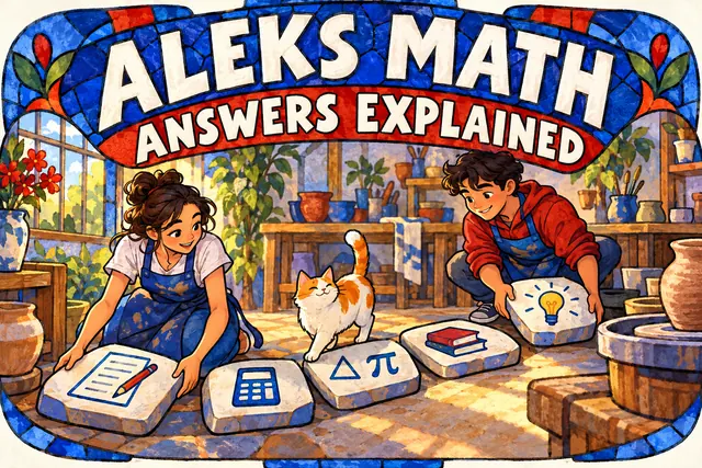 ALEKS MATH ANSWERS EXPLAINED — original handwritten comic illustration.