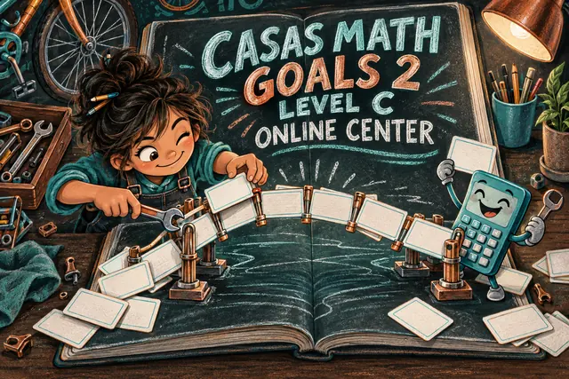 CASAS MATH GOALS 2 LEVEL C ONLINE CENTER — original handwritten comic illustration.