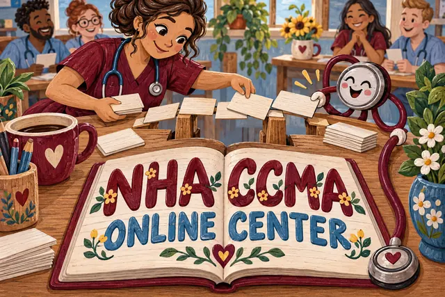NHA CCMA ONLINE CENTER — original handwritten comic illustration.