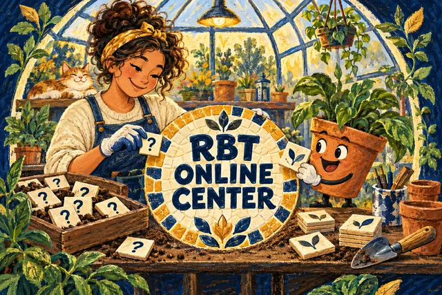 RBT ONLINE CENTER — original handwritten comic illustration.